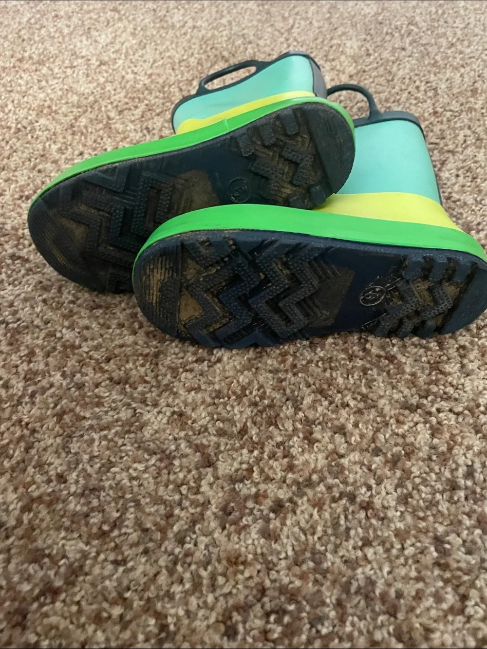 Target Kids Lime and Teal Rain Boots with Pull Handles